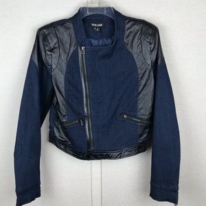 David Kahn Denim Faux Leather Tillary Jacket Sz S • Asym Zip • NWOT